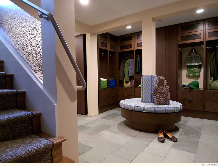 mudroom closets in walnut